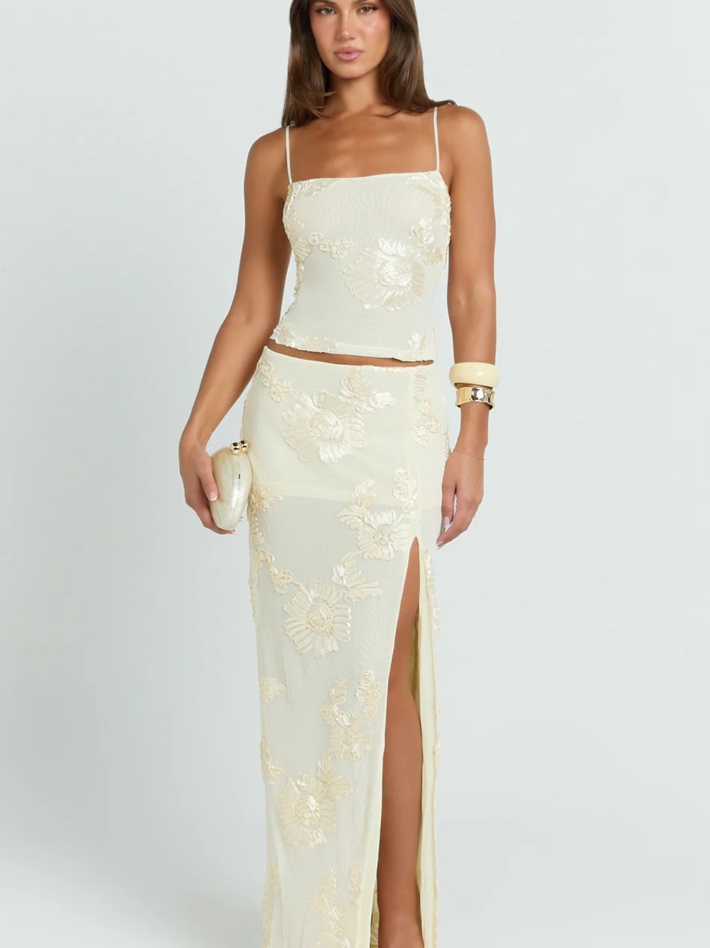 Showpo Ivory Floral Embroidered Two-Piece Maxi Skirt Set - Picture 2 of 3